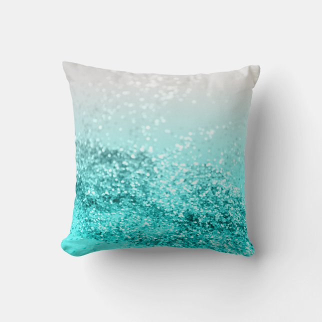 Silver Gray Aqua Teal Ocean Glitter #1 Throw Pillow (Front)