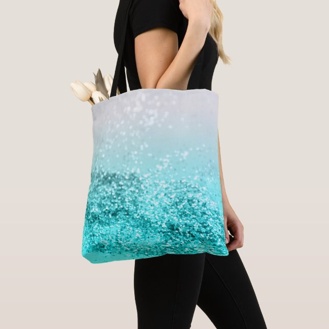 Silver Gray Aqua Teal Ocean Glitter #1 Tote Bag (Close Up)