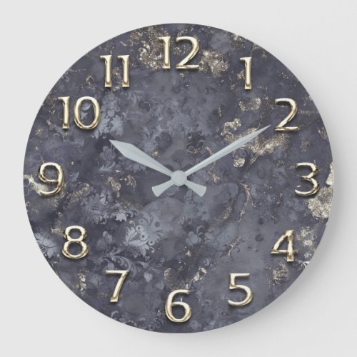 Silver Gray Arabic Numbers Gold Champaigne Grunge Large Clock