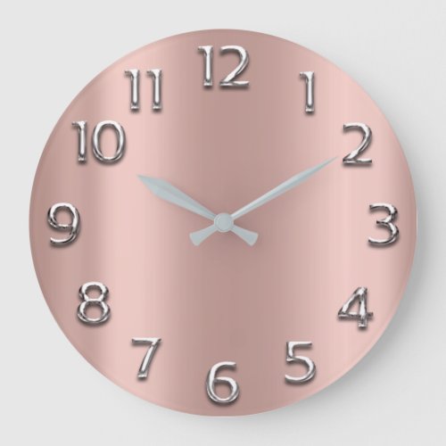 Silver Gray Arabic Numbers Gold Minimal Metal Rose Large Clock