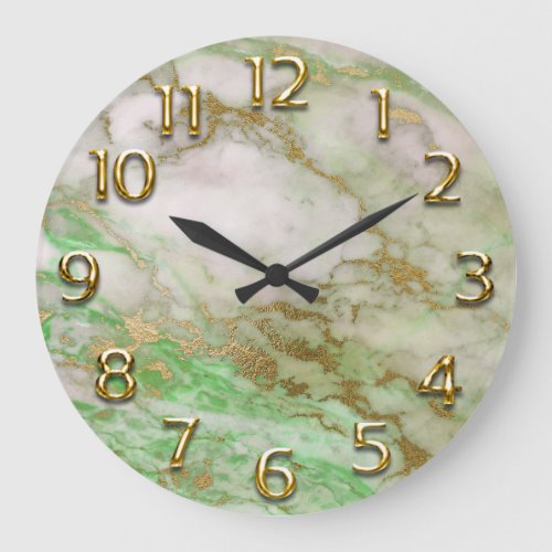 Silver Gray Arabic Numbers Mint Green Marble Large Clock