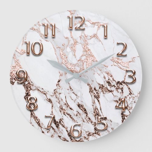 Silver Gray Arabic Numbers White Copper Rose Glam Large Clock
