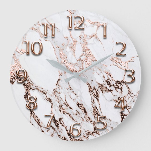 Silver Gray Arabic Numbers White Copper Rose Glam Large Clock (Front)