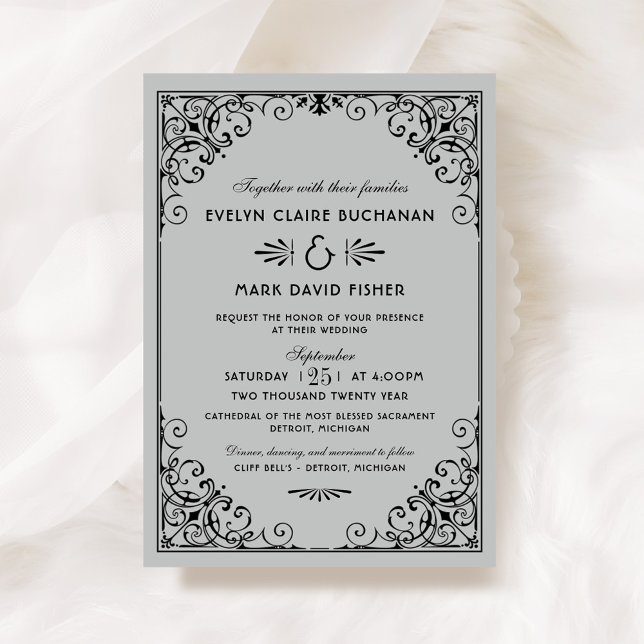 Silver Gray Art Deco Wedding Invitation (Creator Uploaded)