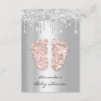 Silver Gray Baby Girl Boy Shower Feet Foot Drips Invitation