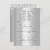 Silver Gray Baby Girl Boy Shower Feet Foot Drips Invitation (Front/Back)