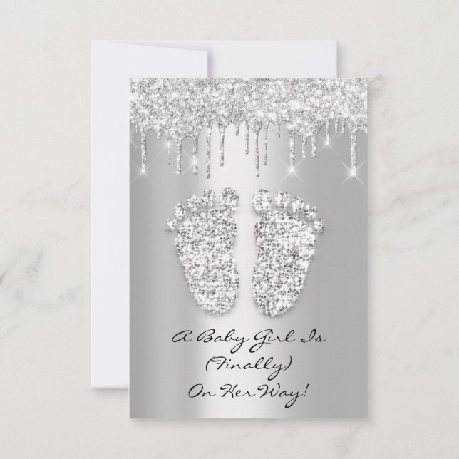 Silver Gray Baby Girl Boy Shower Feet  Invitation (Back)