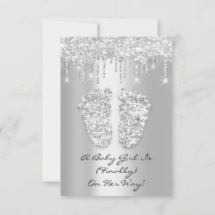 Silver Gray Baby Girl Boy Shower Feet Invitation