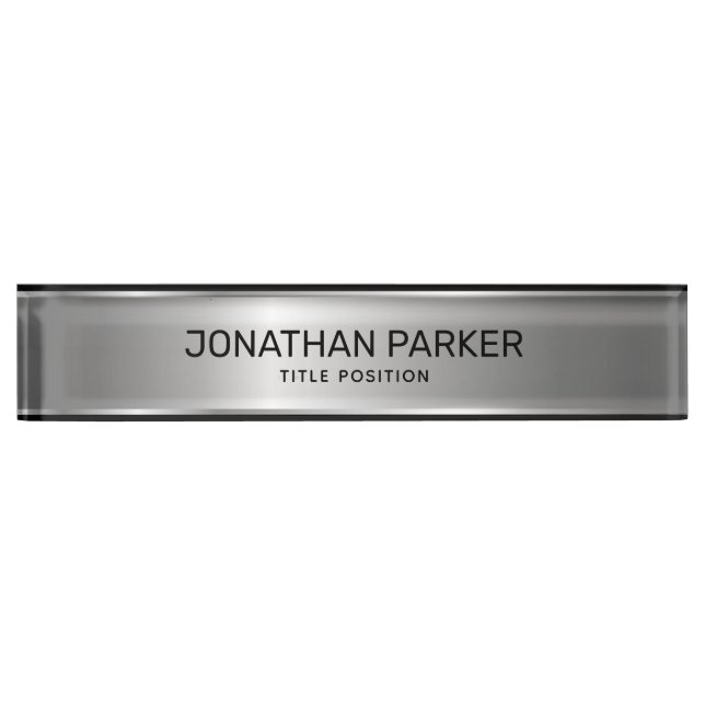 Silver- Gray Background  Desk Name Plate (Front)