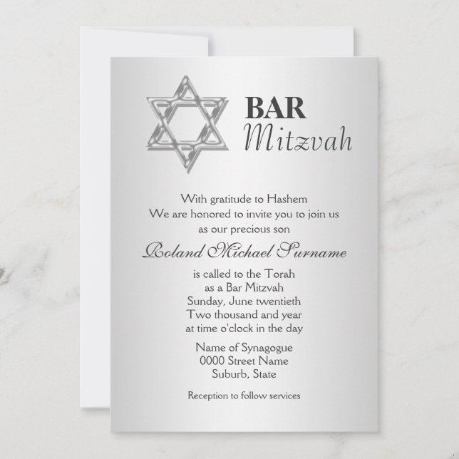 Silver gray bar mitzvah celebrations invitation (Front)
