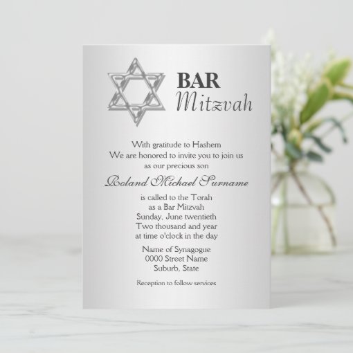 Silver gray bar mitzvah celebrations invitation | Zazzle