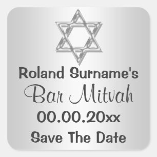 Silver gray bar mitzvah celebrations square sticker
