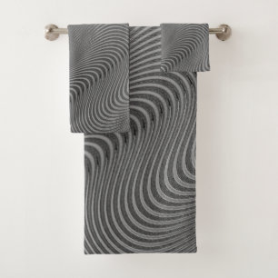Silver Gray Bath Towels with Abstract Waves