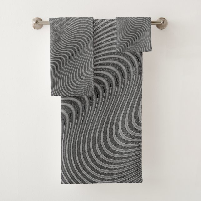 Silver Gray Bath Towels with Abstract Waves (Insitu)
