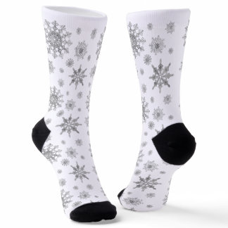 Silver Gray Beautiful Winter Snowflakes Pattern Socks
