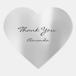 Silver Gray  Beauty Name Bridal Heart Thank Sticker