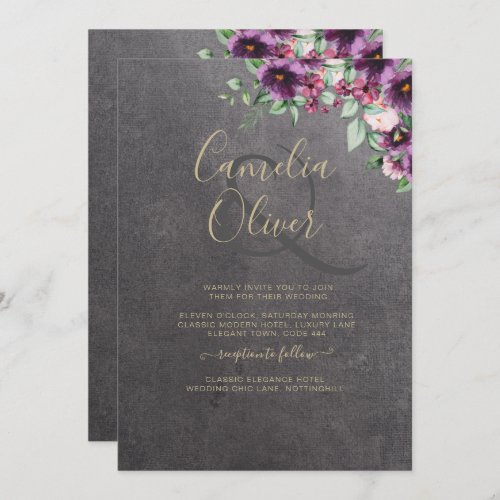 Silver Gray Berry Floral Wedding Winter Fall Invitation