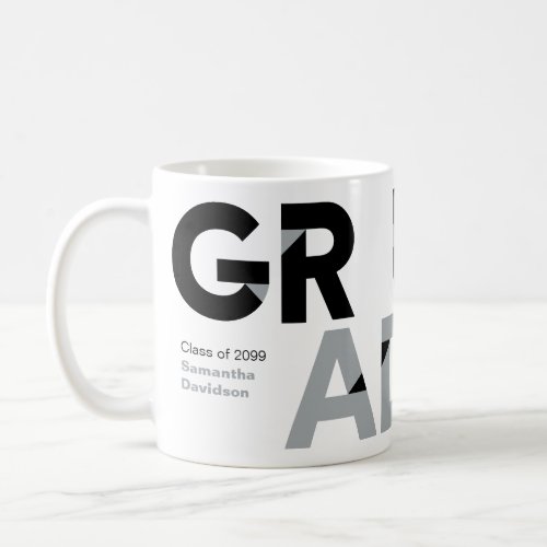Silver Gray Big Bold Angle_Cut Letters Graduation Coffee Mug