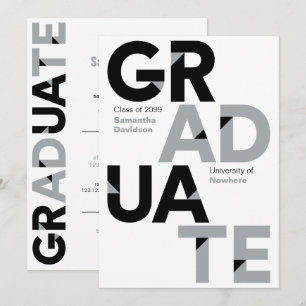 Silver Gray Big Bold Angle-Cut Letters Graduation Invitation