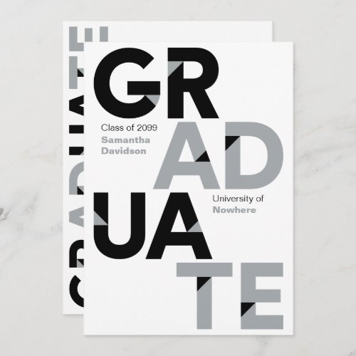 Silver Gray Big Bold Angle_Cut Letters Graduation Invitation