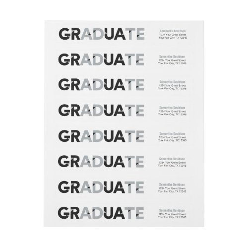 Silver Gray Big Bold Angle_Cut Letters Graduation Wrap Around Label