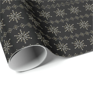 Silver-Gray & Black Abstract Christmas Snowflakes Wrapping Paper