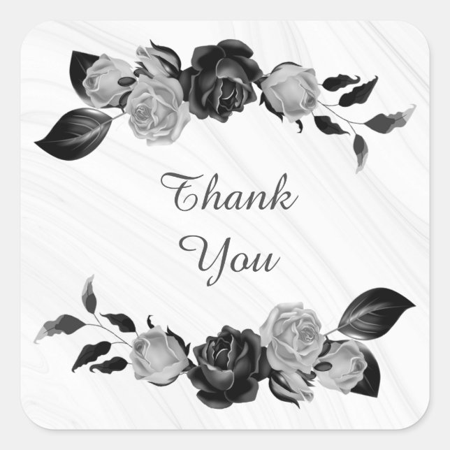 silver gray & black floral wedding square sticker (Front)