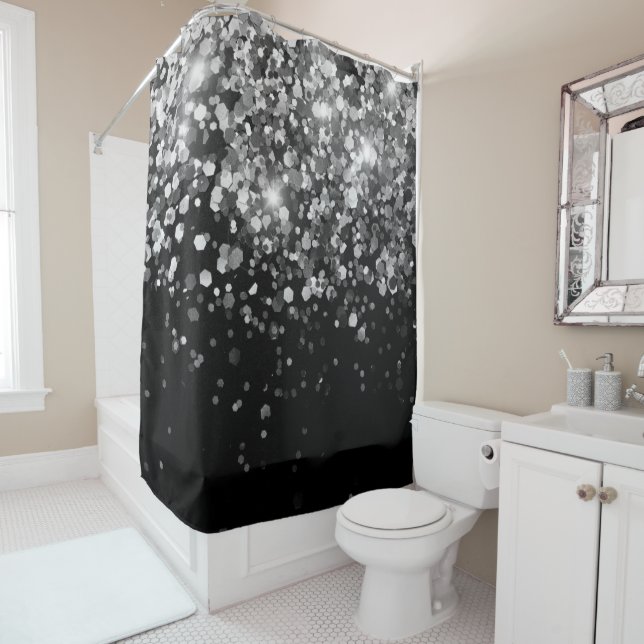 Silver Gray Black Glitter #3 (Faux Glitter) Shower Curtain (In Situ)