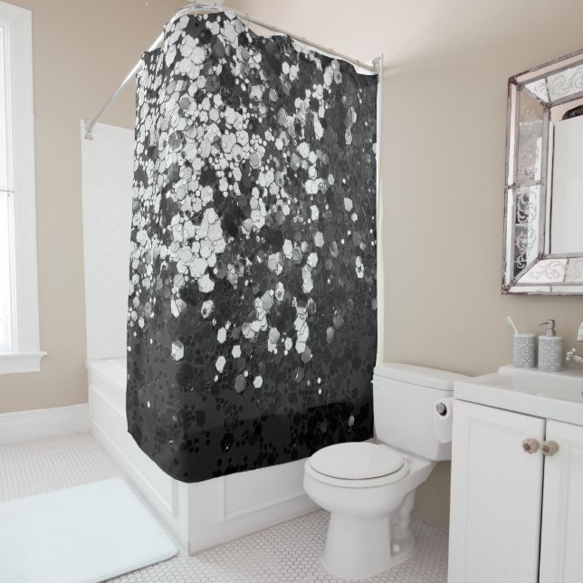 Silver Gray Black Glitter Glam #1 Shower Curtain (In Situ)