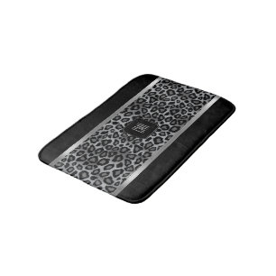 Silver Gray & Black Leopard Pattern - Monogram Bath Mat