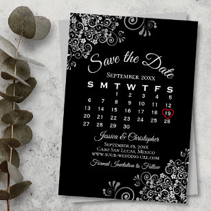 Silver Gray Black Simple Elegant Wedding Calendar Save The Date