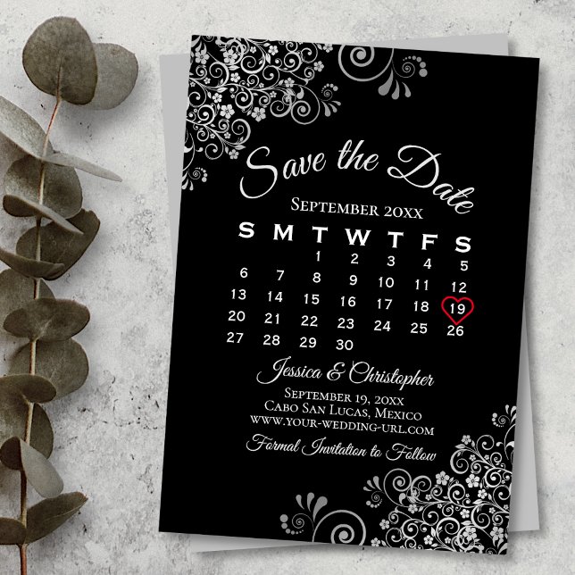 Silver Gray Black Simple Elegant Wedding Calendar Save The Date (Creator Uploaded)