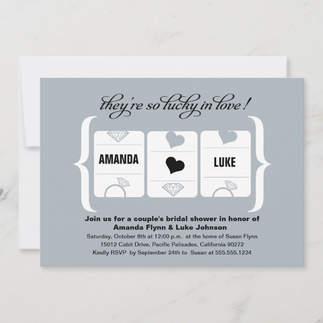 Silver Gray Black Slot Machine Bridal Shower Invitation (Front)