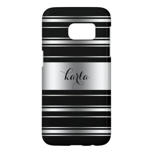 Silver Gray  Black Stripes Modern Design Samsung Galaxy S7 Case