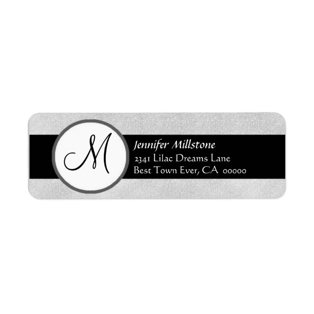 SILVER GRAY & BLACK Wedding Monogram Address Label (Front)