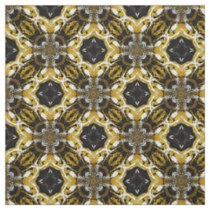 Silver Gray, Black, Yellow Round Tiles Pattern Fabric