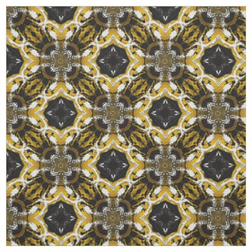 Silver Gray, Black, Yellow Round Tiles Pattern Fabric