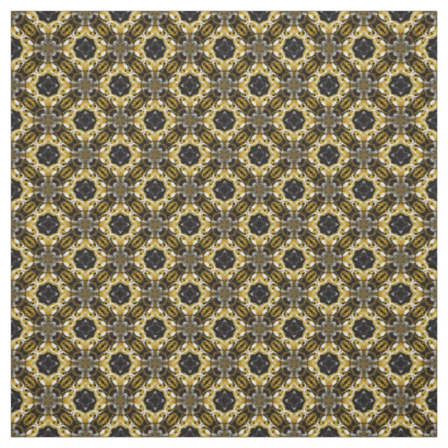 Silver Gray, Black, Yellow Round Tiles Pattern Fabric (Swatch)