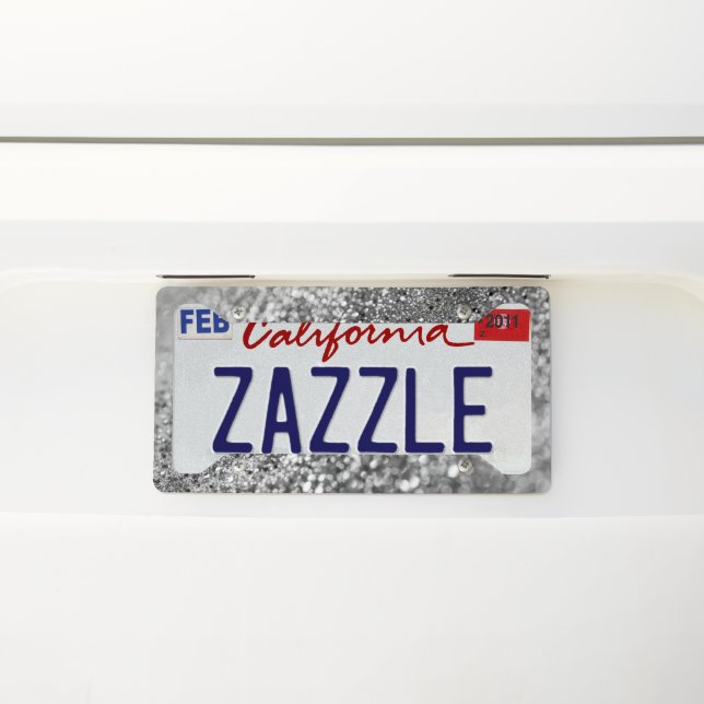 Silver Gray Bokeh Glitter #1 (Faux Glitter) #decor License Plate Frame (On Car)