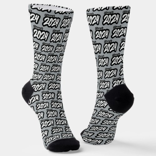 Silver Gray Bold Brush Class of 2024 Socks