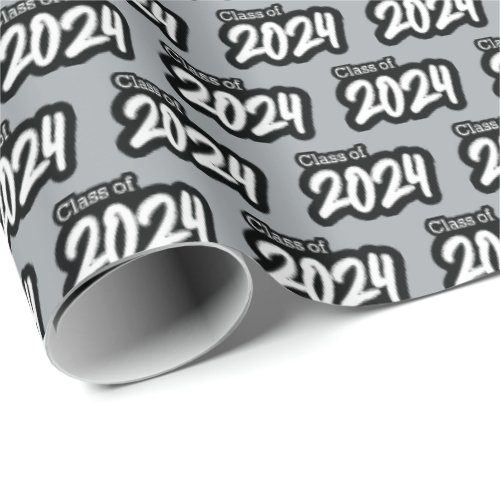 Silver Gray Bold Brush Class of 2024 Wrapping Paper