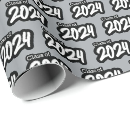 Silver Gray Bold Brush Class of 2024 Wrapping Paper