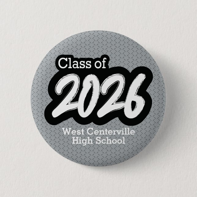 Silver Gray Bold Brush Class of 2026 Button (Front)
