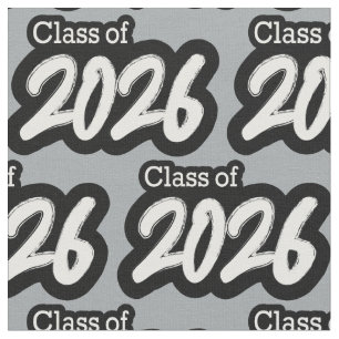 Silver Gray Bold Brush Class of 2026 Fabric