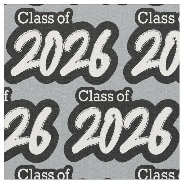 Silver Gray Bold Brush Class of 2026 Fabric (Close Up)