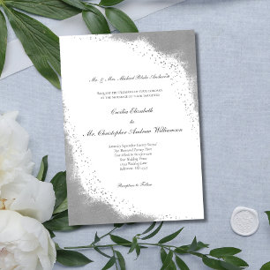 Silver Gray Border Minimalist Modern Wedding Invitation