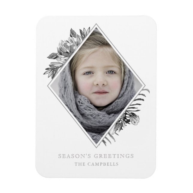 Silver Gray Botanical Elegant Holiday  Magnet (Vertical)