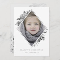 Silver Gray Botanical Elegant Photo Holiday Card