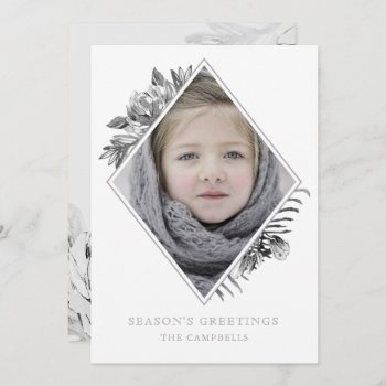Silver Gray Botanical Elegant Photo Holiday Card by XmasMall at Zazzle