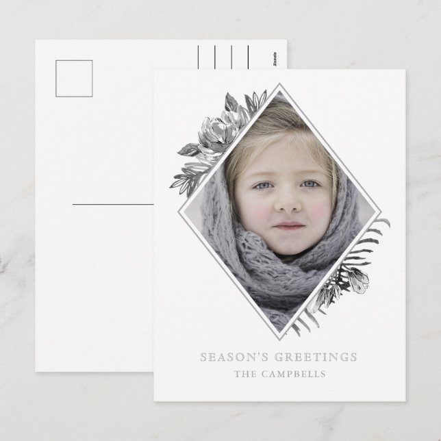 Silver Gray Botanical Elegant Photo Holiday Postcard (Front/Back)